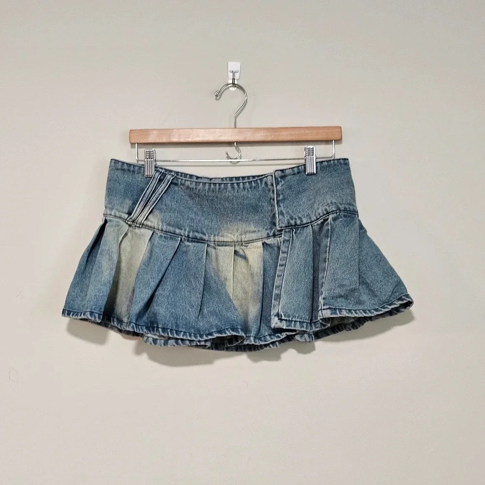 Jaded London Denim Micro Mini Skirt 8 Blue Pleated Low Rise Y2K Streetwear Bratz